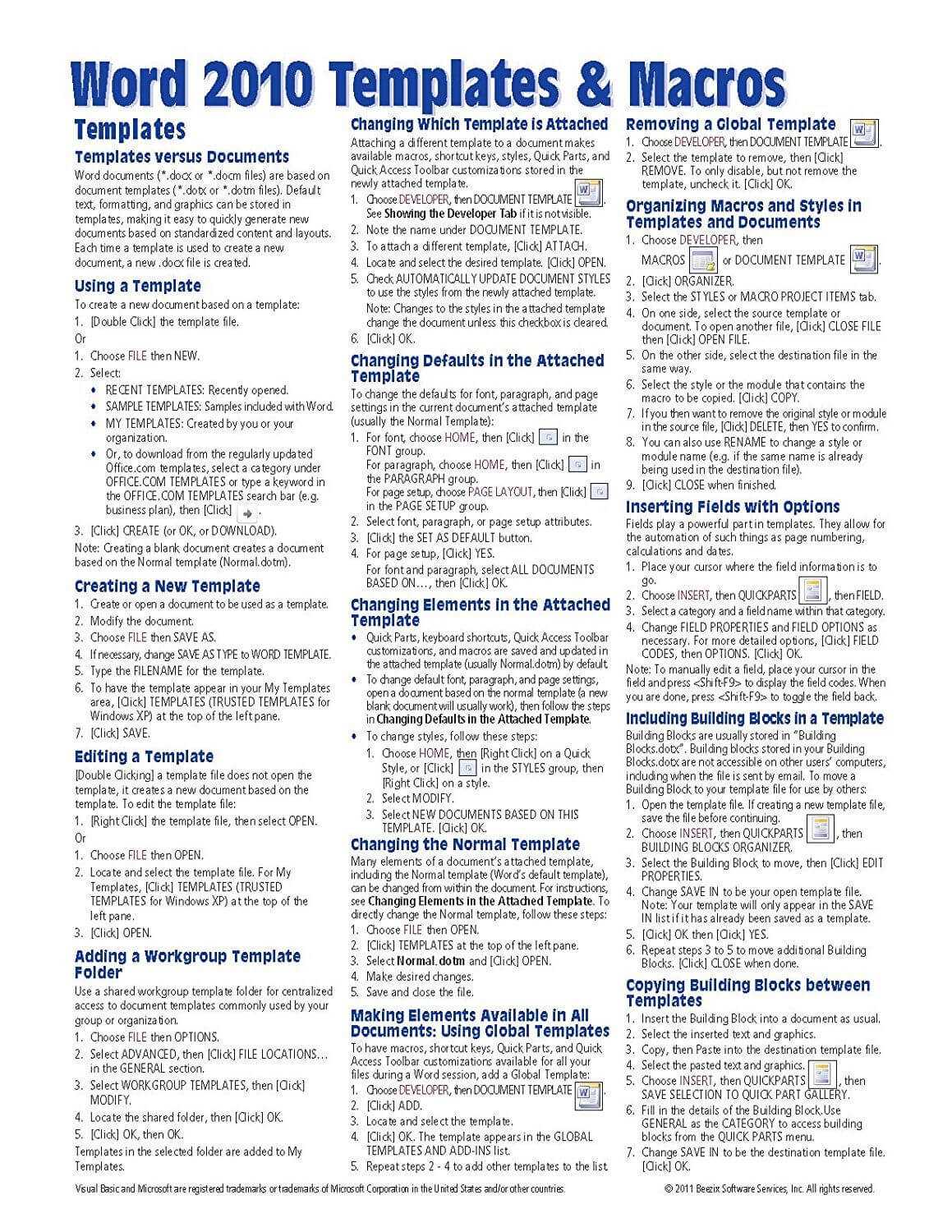 Microsoft Word 2010 Templates & Macros Quick Reference Guide Intended For Cheat Sheet Template Word