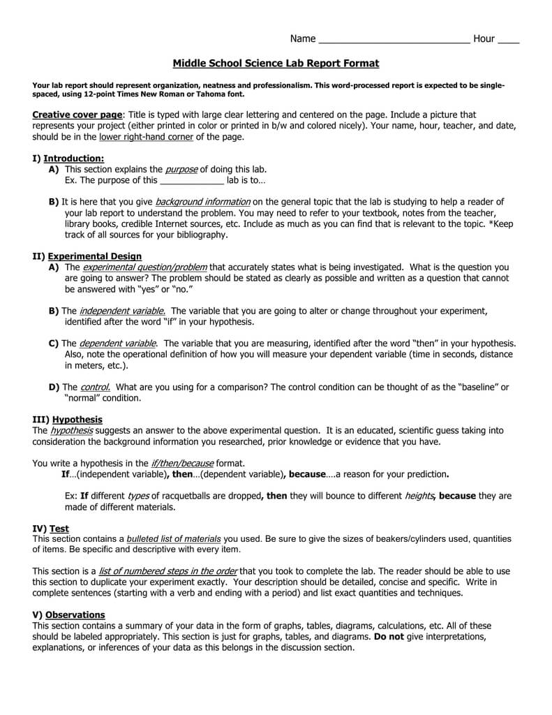 Middle School Science Lab Report Format Inside Lab Report Template Word