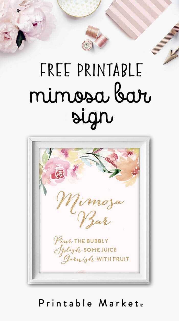 Mimosa Bar Free Watercolor Flowers Printable | Bridal Shower In Free Bridal Shower Banner Template