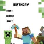 Minecraft Invite | Minecraft Party | Minecraft Party In Minecraft Birthday Card Template