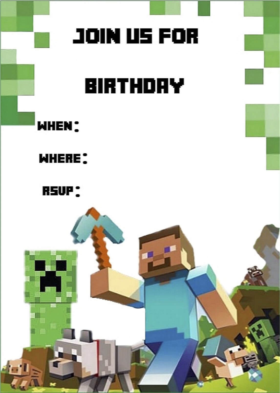 Minecraft Invite | Minecraft Party | Minecraft Party In Minecraft Birthday Card Template