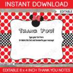 Minnie Mouse Thank You Cards – Printable Minnie Mouse Theme Thank You Cards  – Birthday Party – 4X6 Inches – Instant Download – Editable Text With Minnie Mouse Card Templates