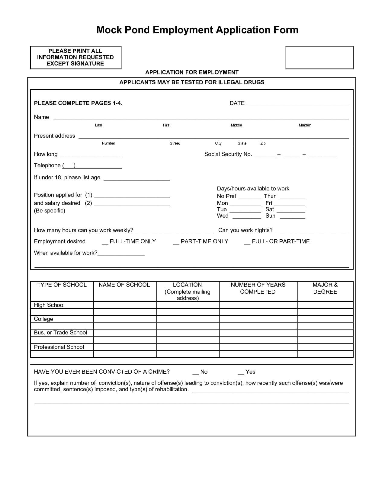 Mock Job Application | Mock Job Applications – Pdf Regarding Job Application Template Word Document