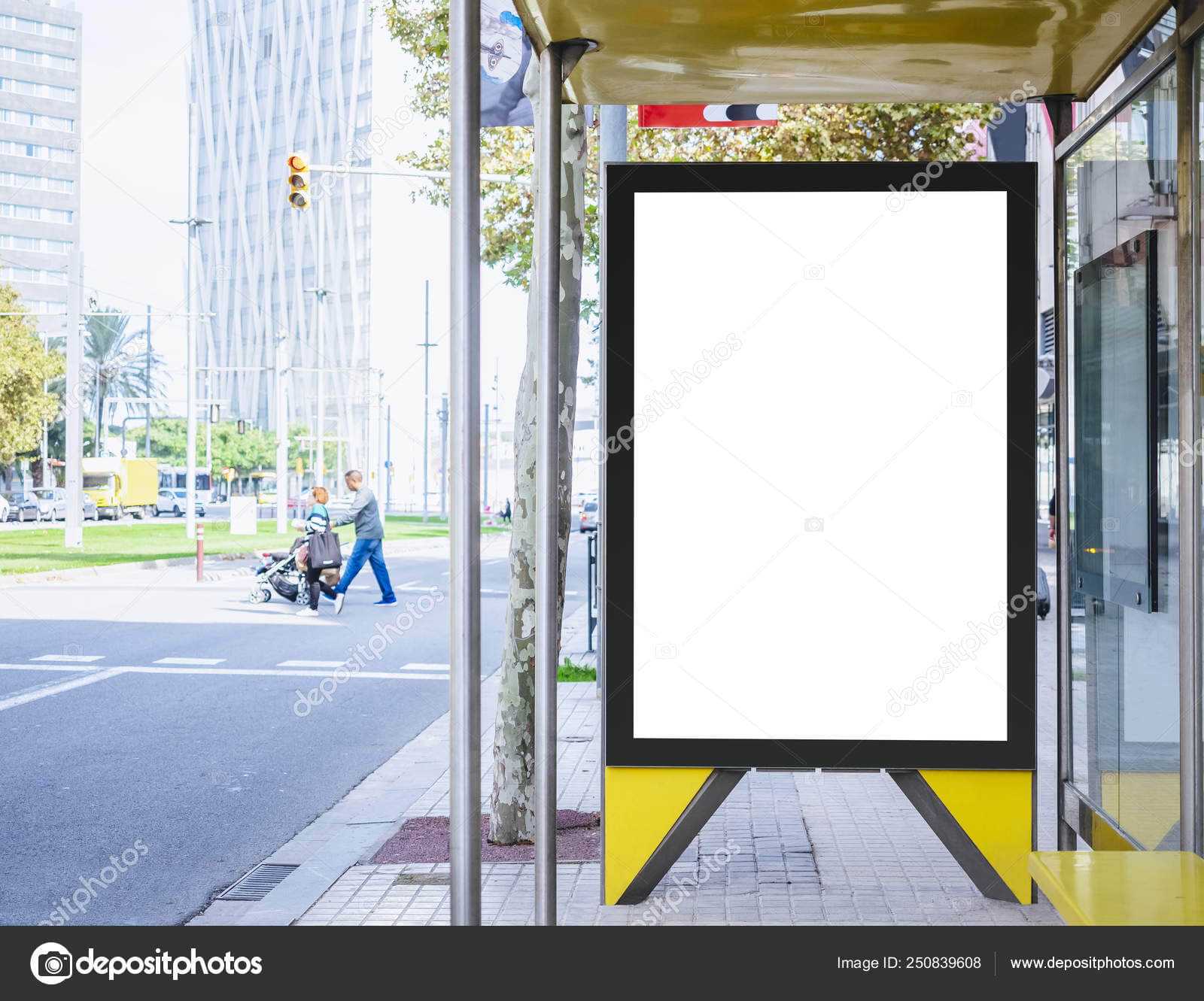 Mock Up Banner Template At Bus Shelter Media Outdoor City Inside Street Banner Template