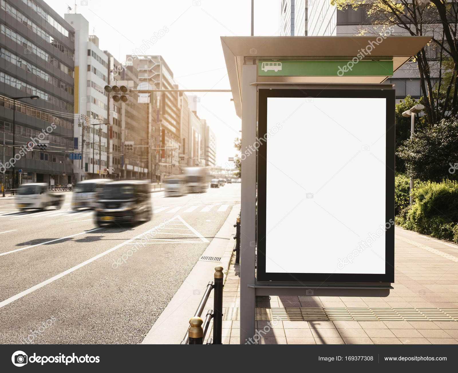 Mock Up Banner Template At Bus Shelter Media Outdoor Display Inside Street Banner Template