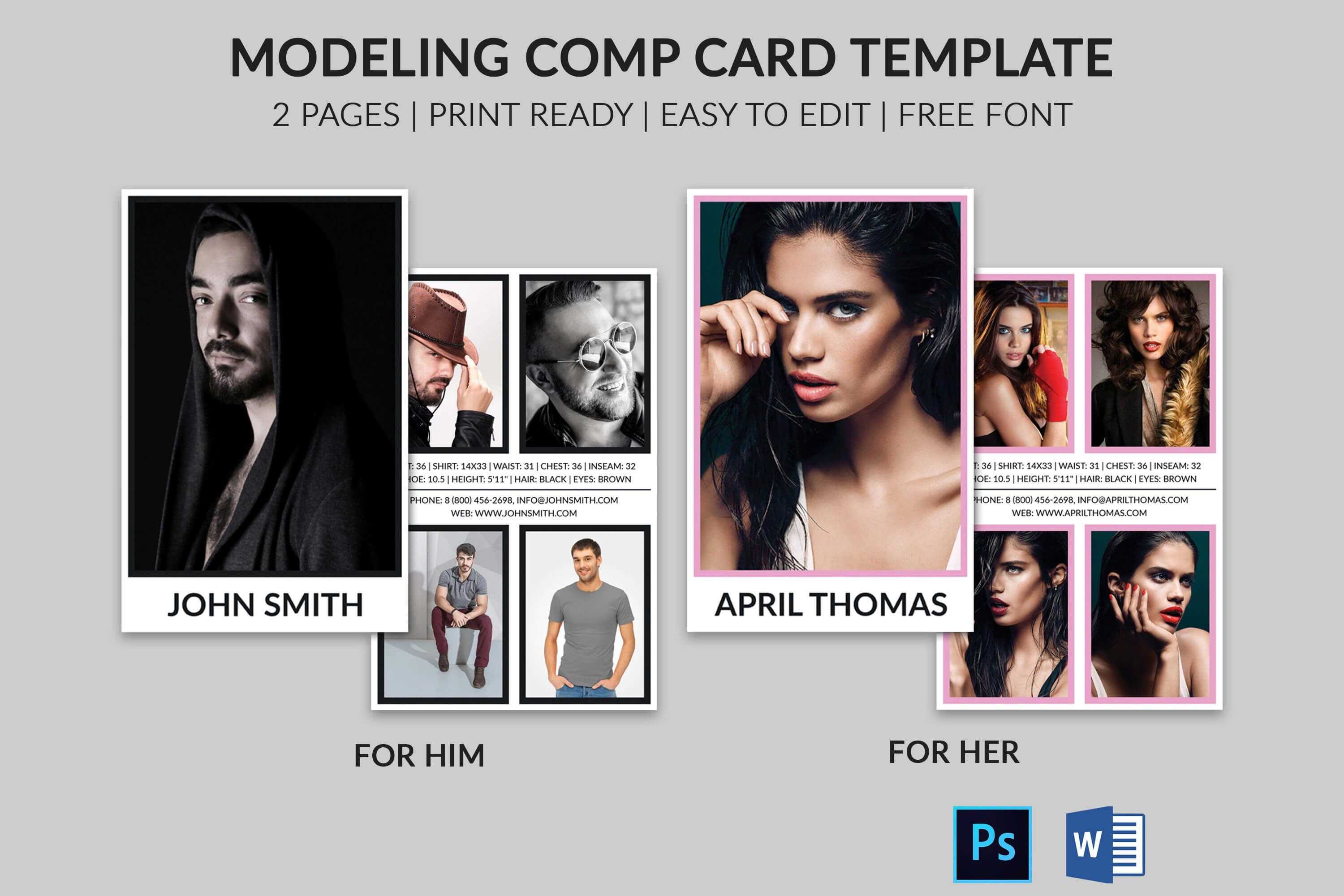 Modeling Comp Card | Model Agency Zed Card | Photoshop & Ms Within Zed Card Template