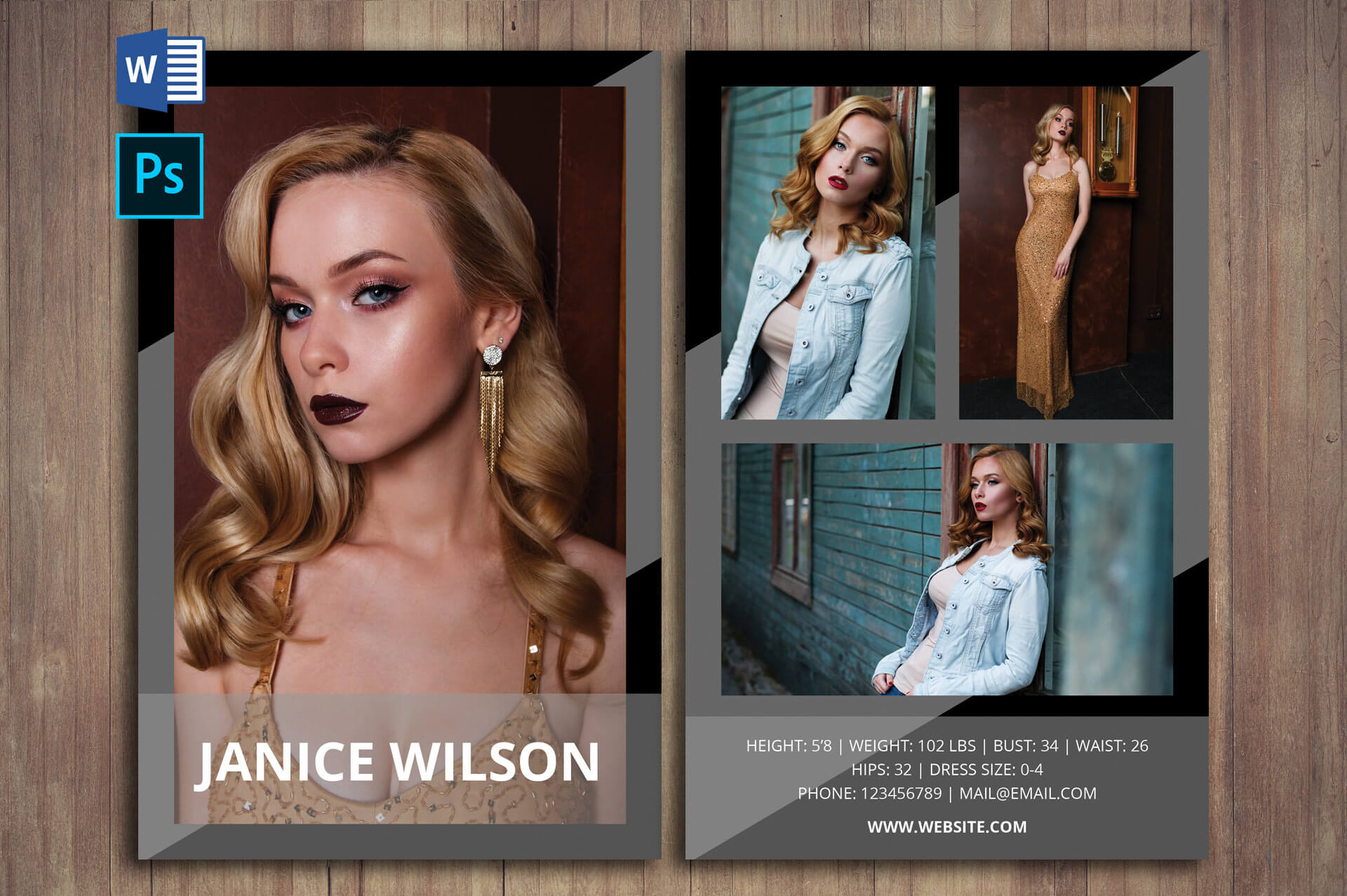 Modeling Comp Card Template, Word Template, Photoshop Template, Instant  Download, Docx Files, Psd Template, Professional Comp Card Template Regarding Comp Card Template Psd