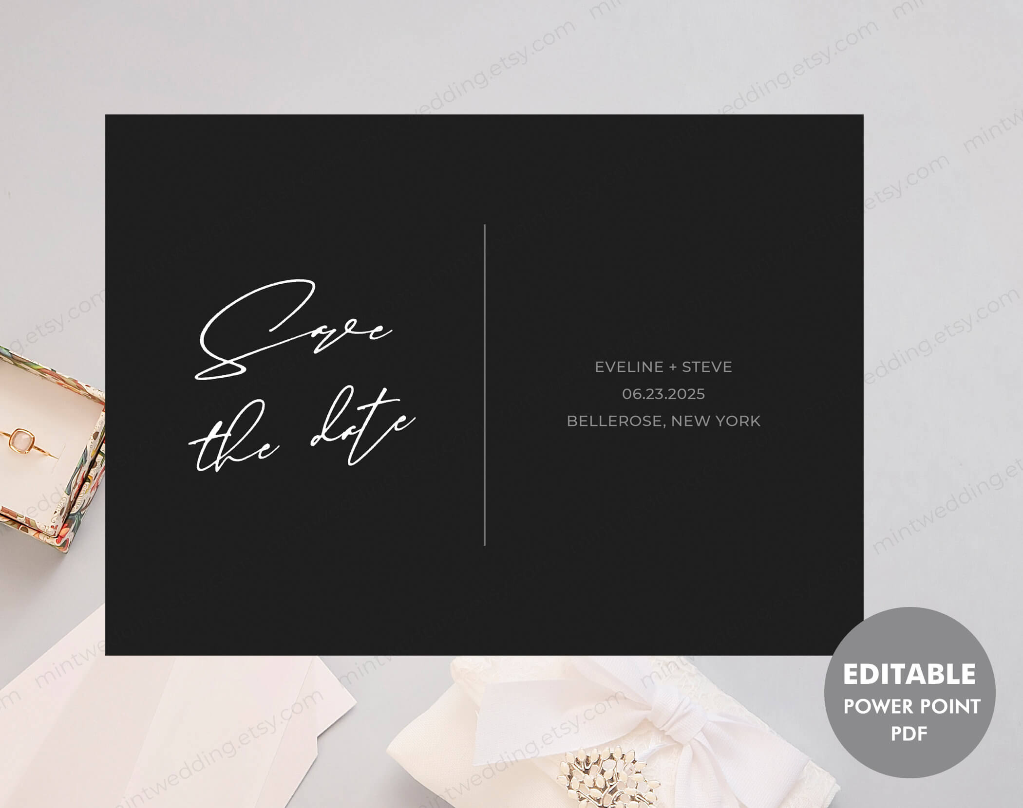 Modern Save The Date Template, Printable Wedding Save The Date Cards, Black  Save The Date Printable, Custom Save The Date Digital Item Sd29 In Save The Date Powerpoint Template