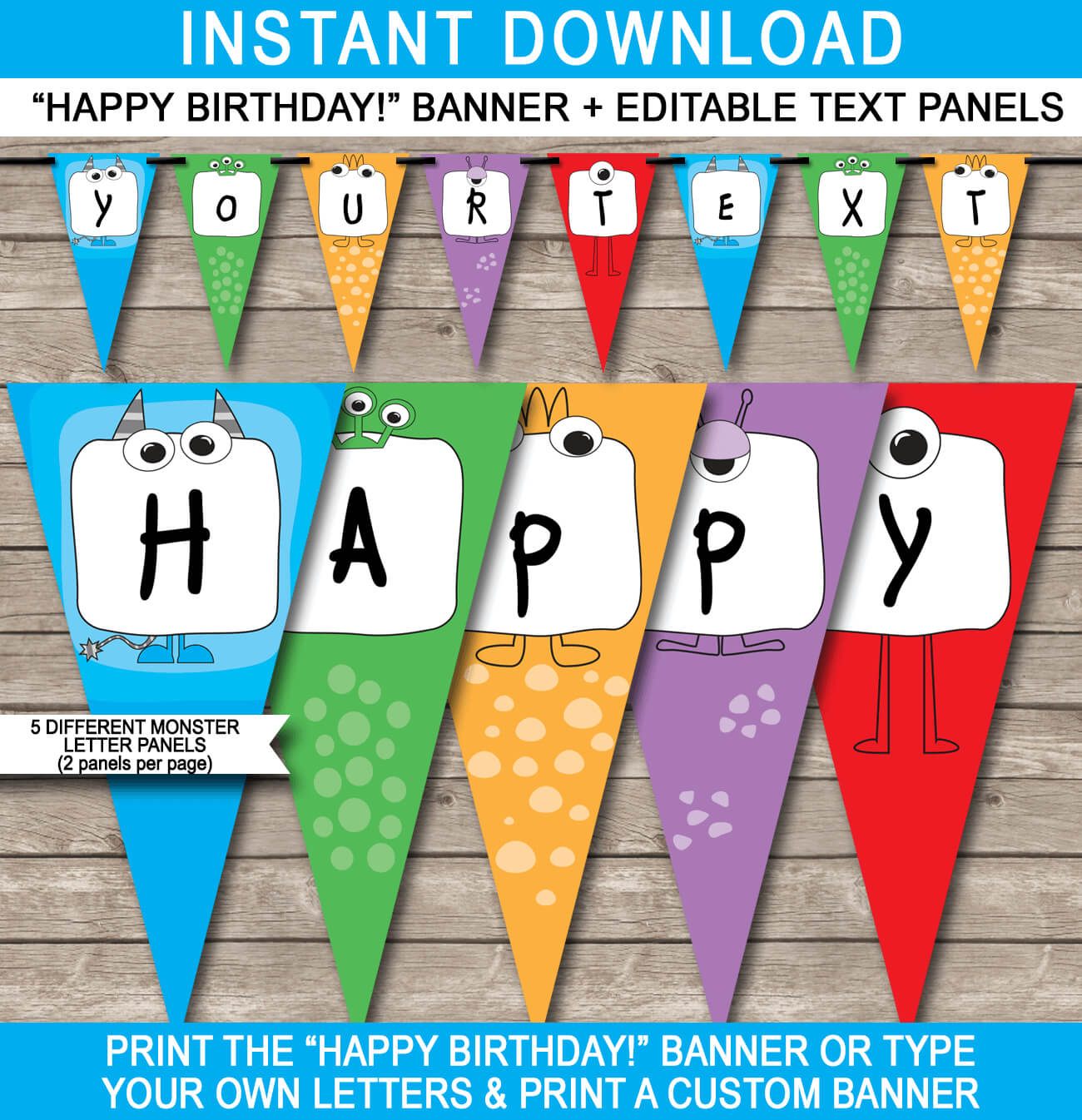 Monster Party Banner Template Intended For Free Happy Birthday Banner Templates Download