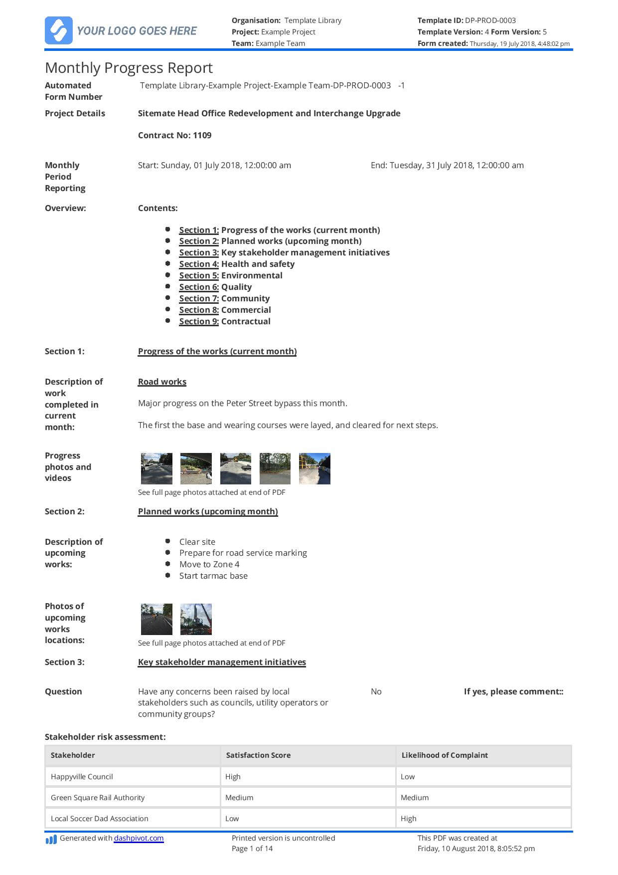 Monthly Construction Progress Report Template: Use This With Production Status Report Template