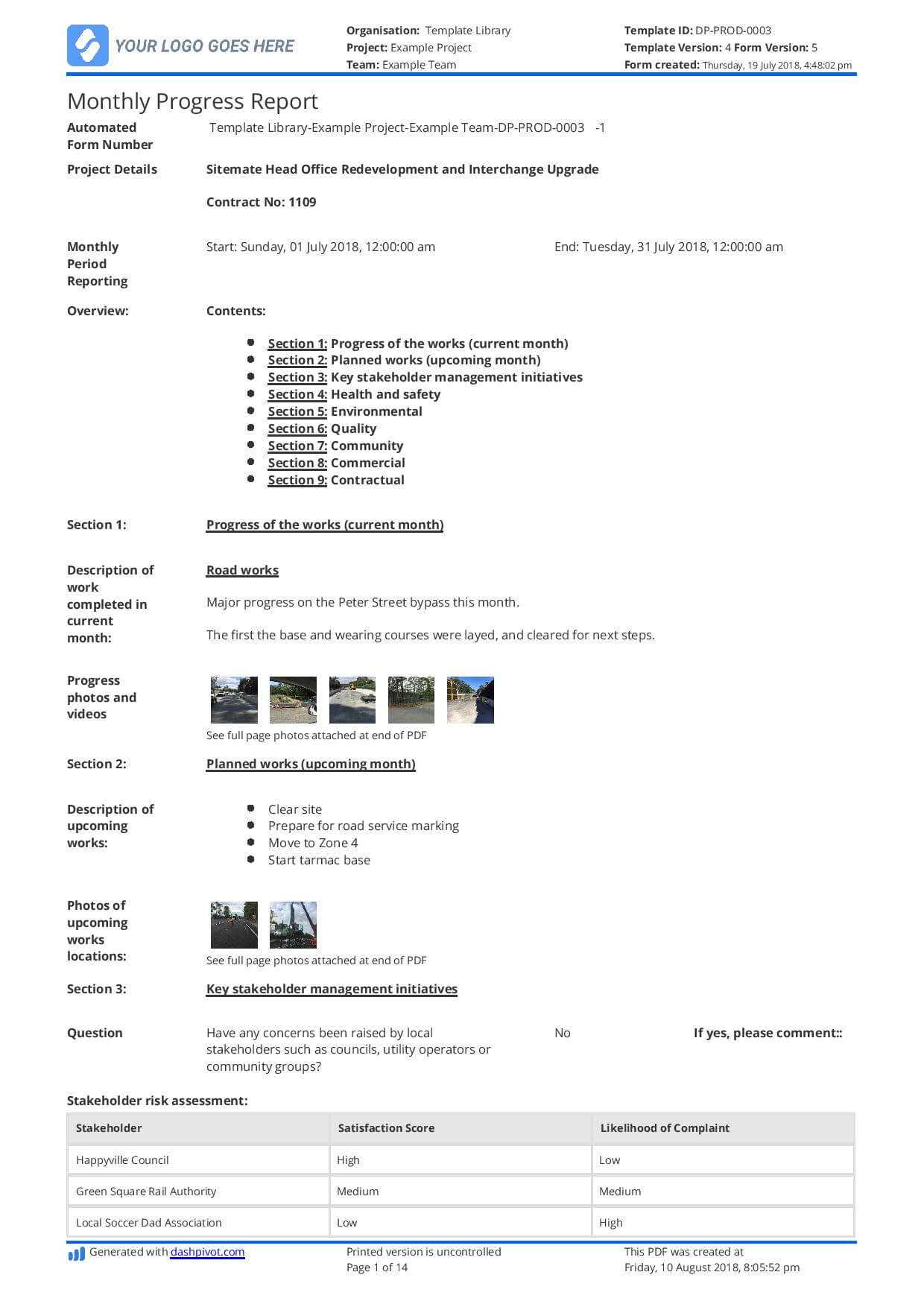 Monthly Construction Progress Report Template: Use This Within Construction Status Report Template