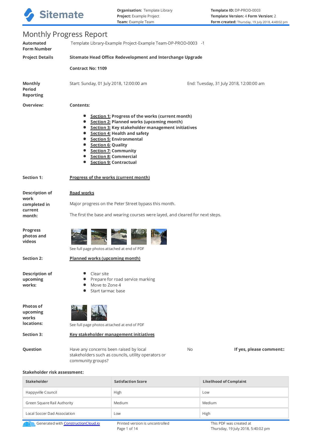 Monthly Construction Progress Report Template: Use This Within Project Monthly Status Report Template