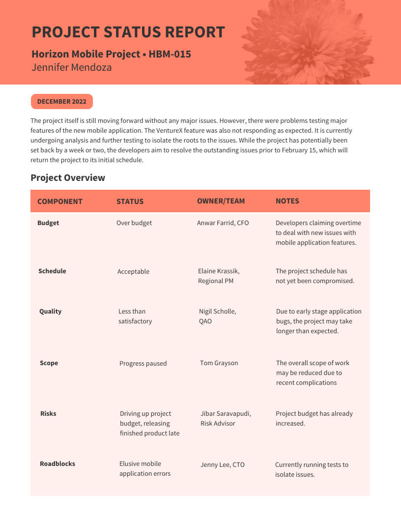 Monthly Project Status Report Template – Venngage For Project Monthly Status Report Template