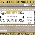 Mother's Day Spa Gift Voucher – Gold Glitter With Spa Day Gift Certificate Template