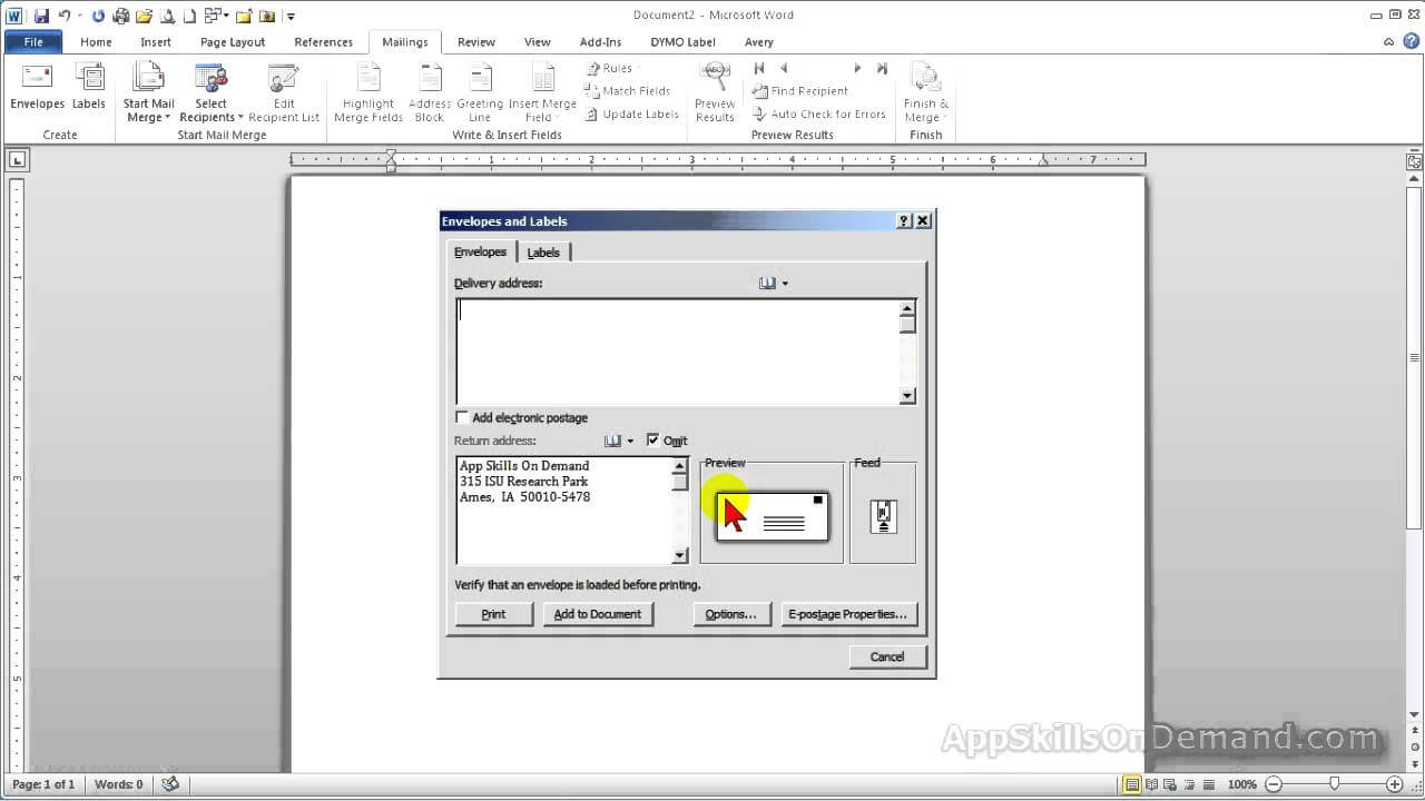 Ms Word Lesson 2 – Setting Up A Return Address For Your Envelopes In Word  2010. Throughout Word 2013 Envelope Template
