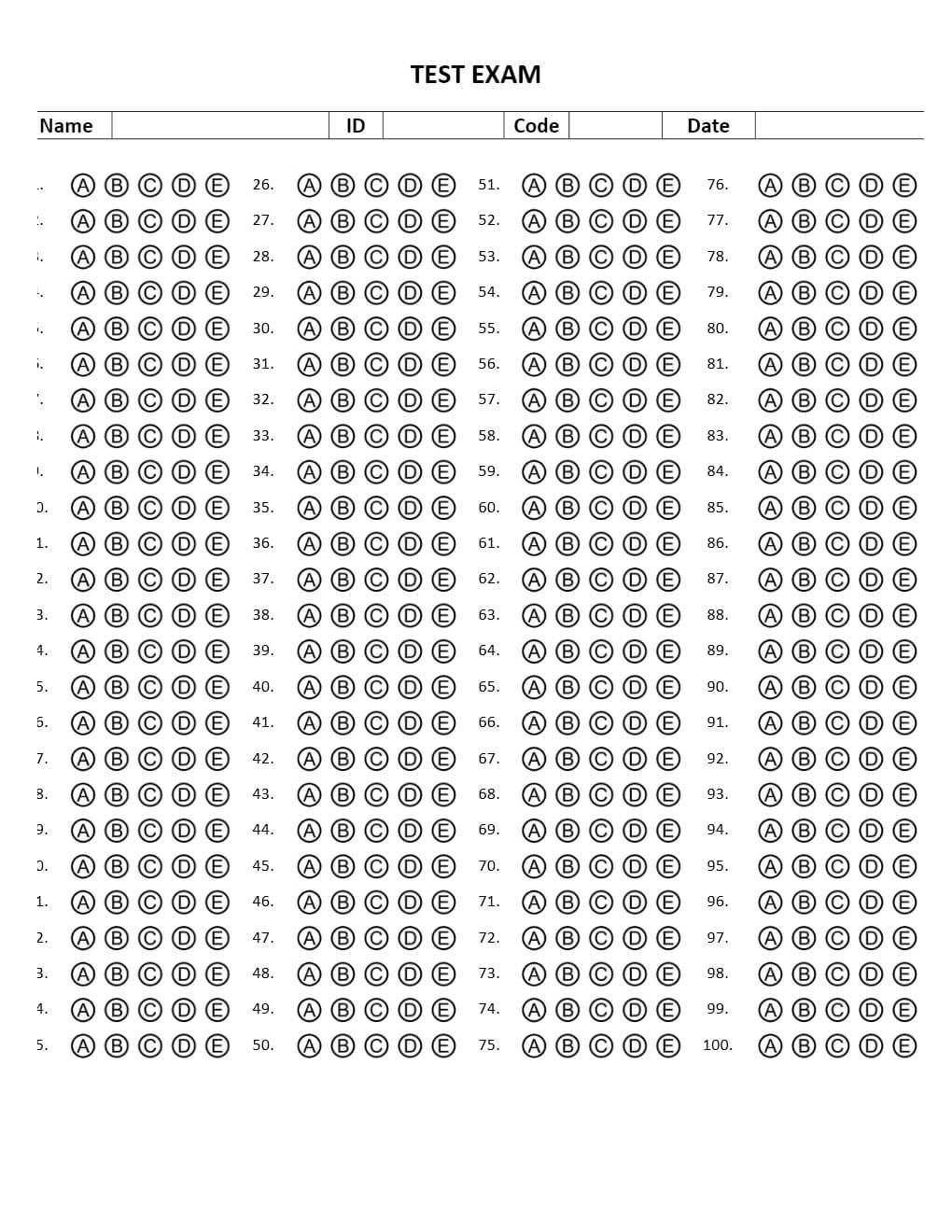 Multiple Choice Answer Sheet Generator – Hizir.kaptanband.co With Regard To Blank Answer Sheet Template 1 100