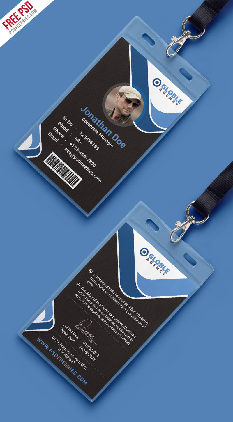 Multipurpose Dark Office Id Card Free Psd Template With Regard To Template For Id Card Free Download