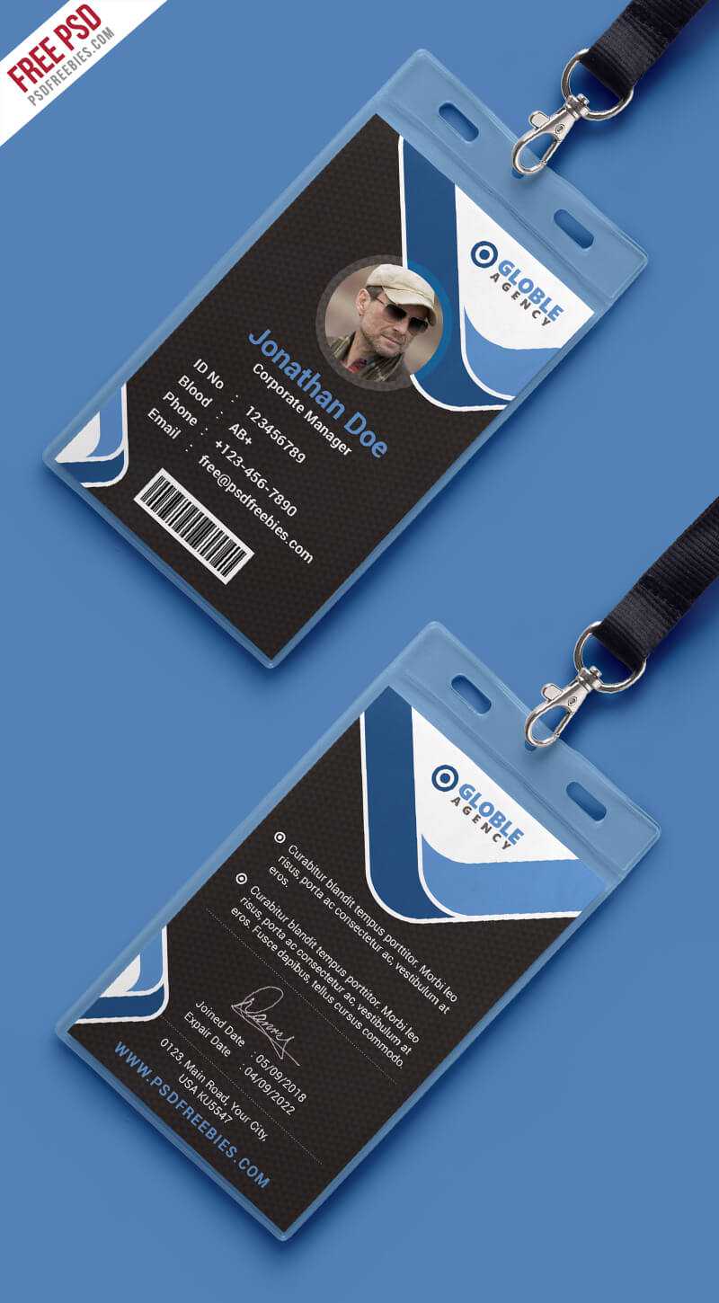 Multipurpose Dark Office Id Card Free Psd Template With Regard To Template For Id Card Free Download