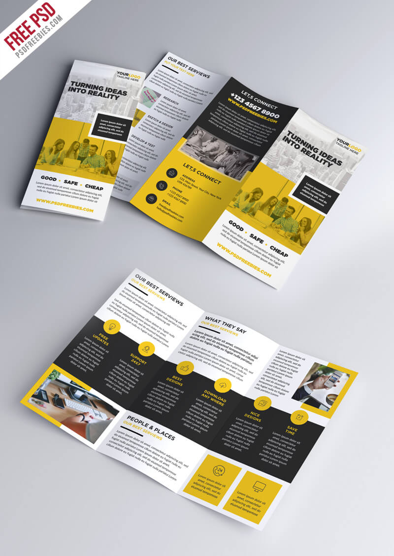 Multipurpose Tri Fold Brochure Psd Template | Psdfreebies Within 3 Fold Brochure Template Psd Free Download