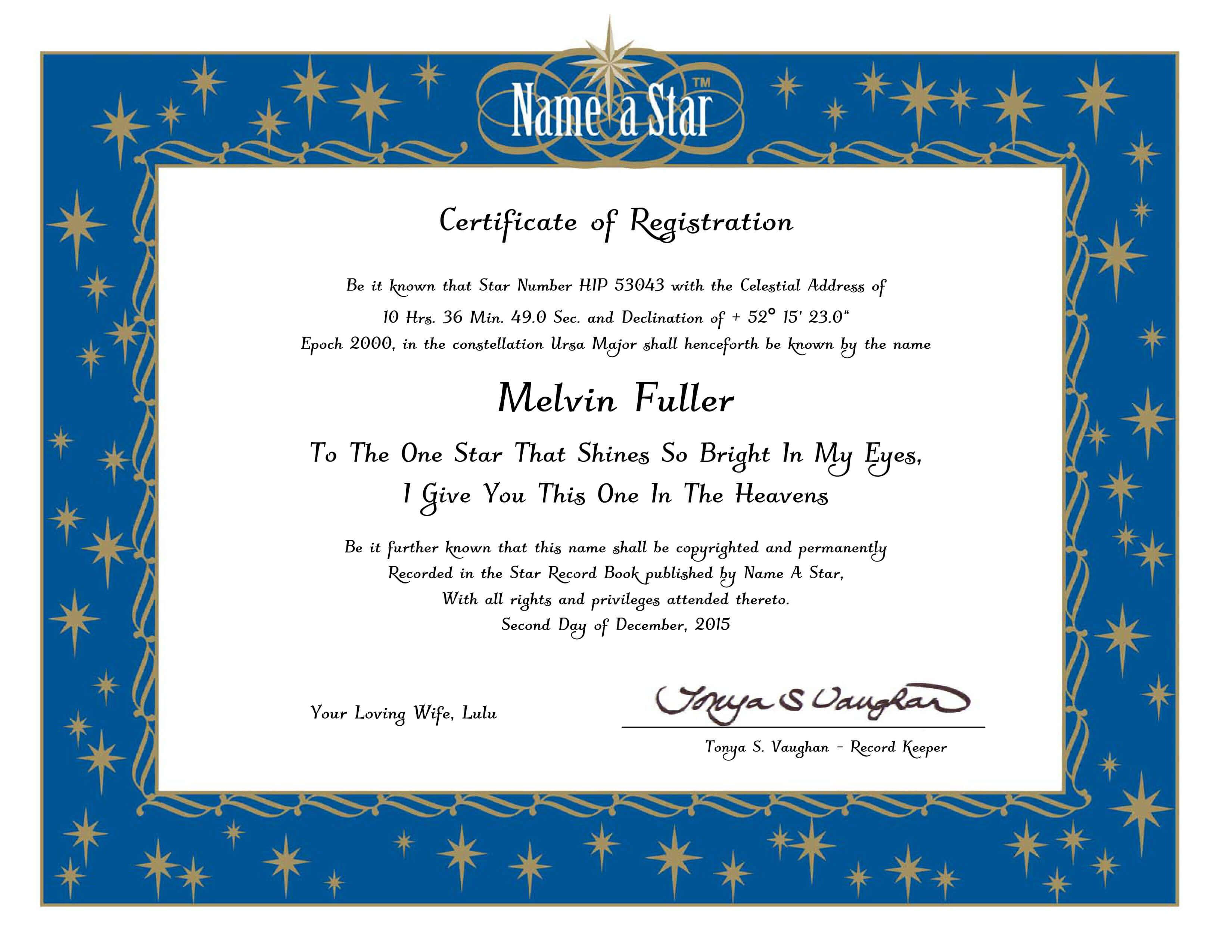 Name A Star Instant Certificate – Buy And Name A Star | Name With Regard To Star Naming Certificate Template