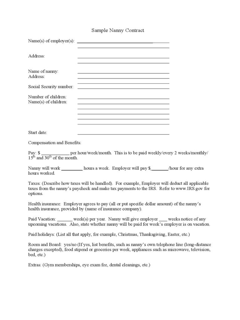 Nanny Contract Template – 2 Free Templates In Pdf, Word Pertaining To Nanny Contract Template Word