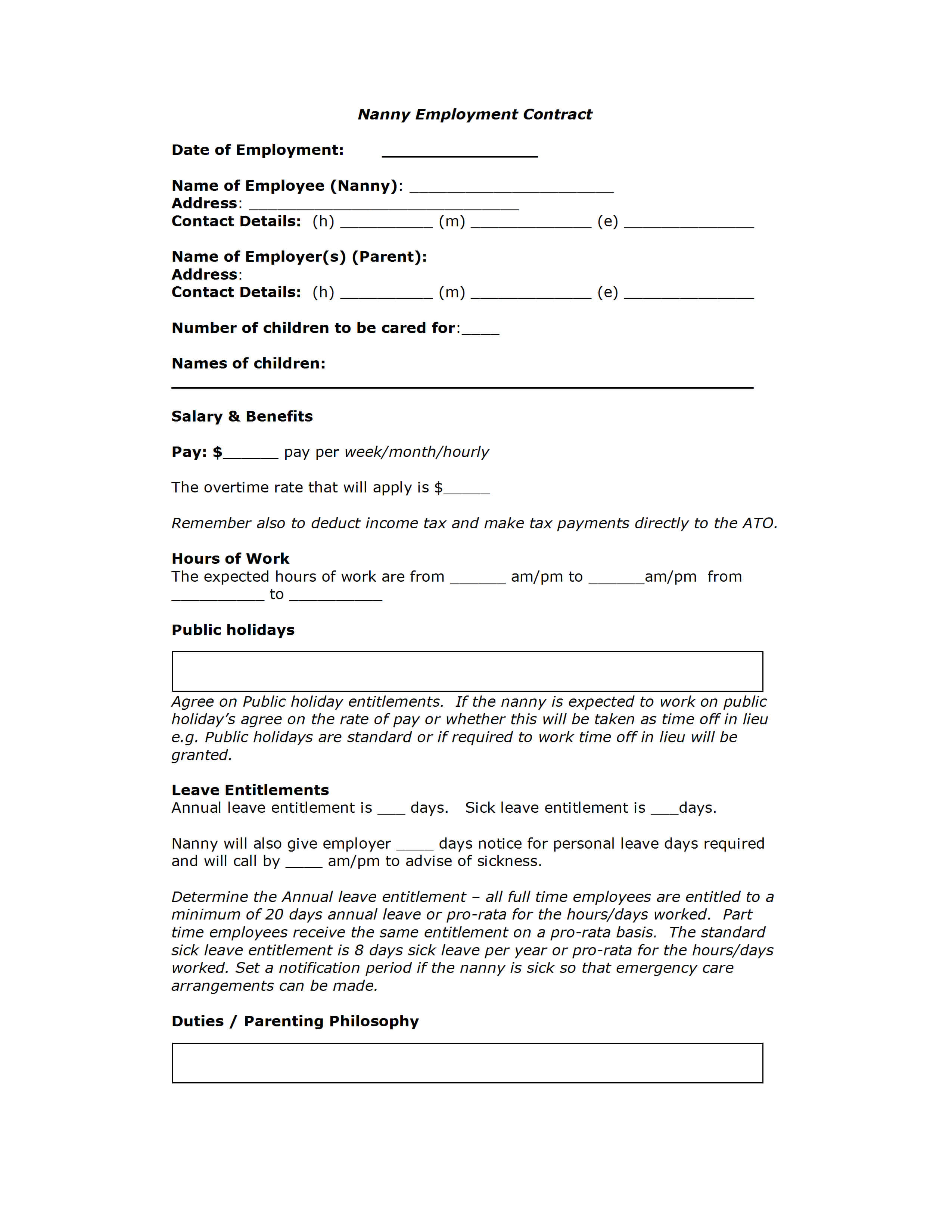 Nanny Contract Template With Regard To Nanny Contract Template Word