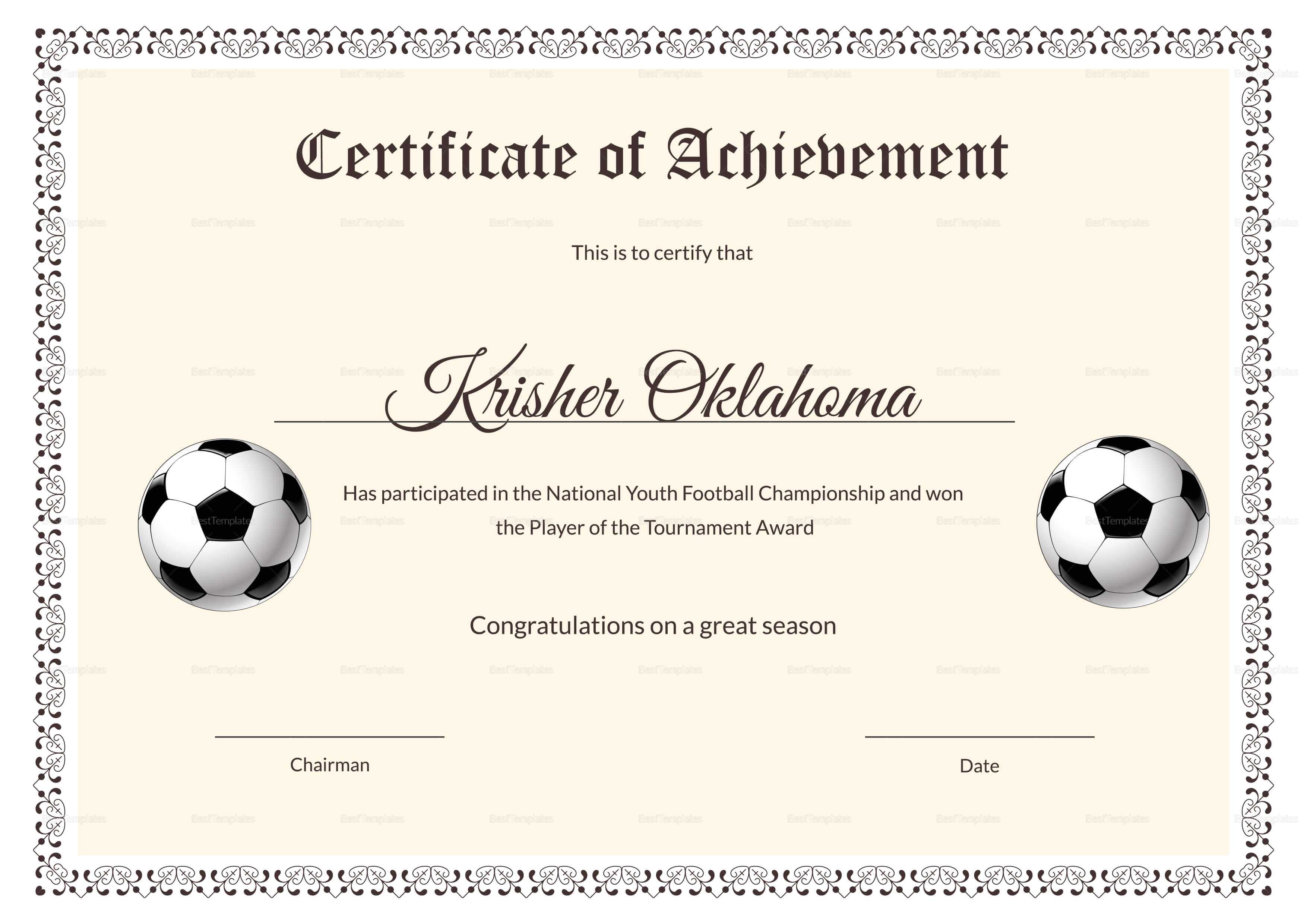 National Youth Football Certificate Design Template In Psd, Word regarding Football Certificate Template