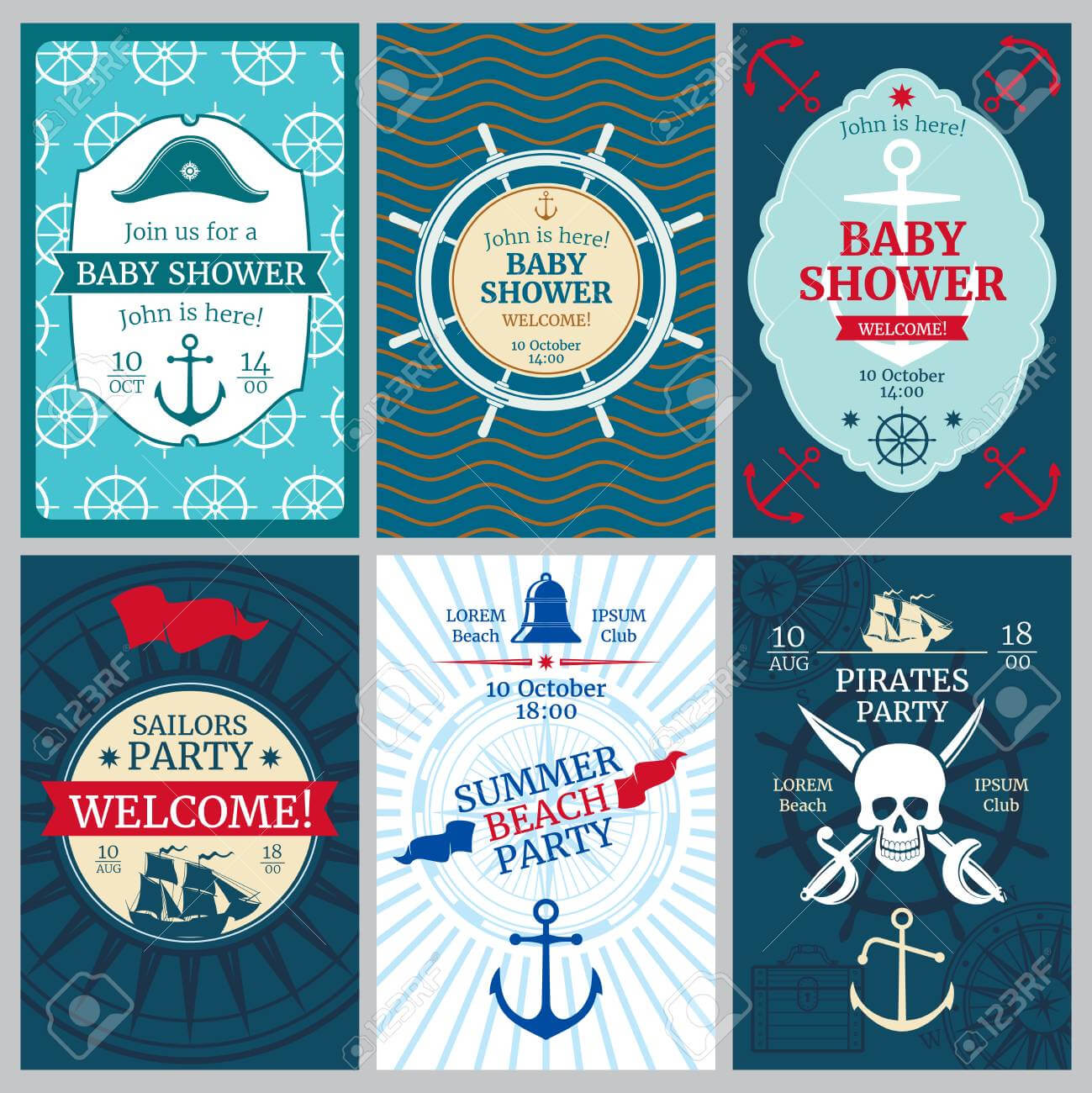 Nautical Baby Shower, Birthday, Beach Party Vector Invitation.. Within Nautical Banner Template