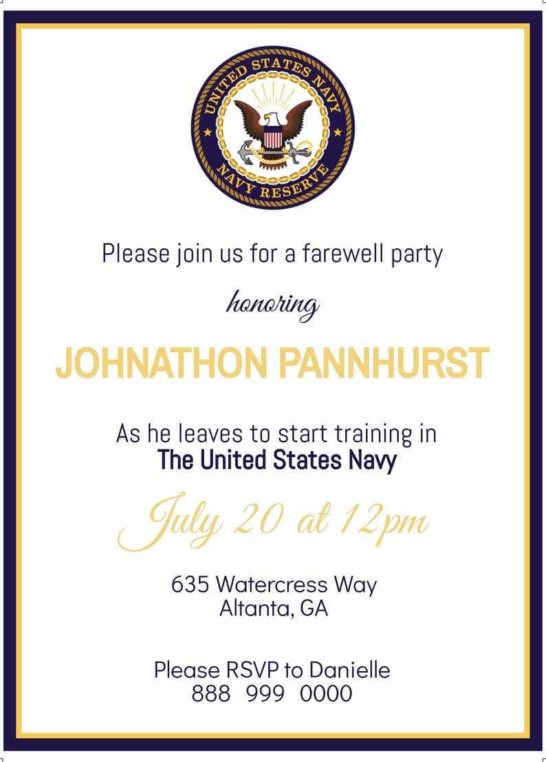 Navy Farewell Party Invitation, Instant Download, Editable Template Pertaining To Farewell Certificate Template