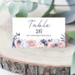 Navy Wedding Place Card, Blush Pink Floral Name Card Inside Free Place Card Templates Download