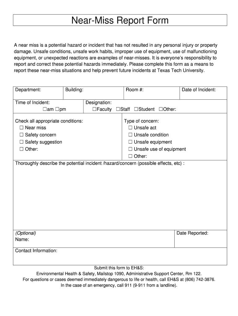 Near Miss Report Format – Fill Online, Printable, Fillable Inside Near Miss Incident Report Template