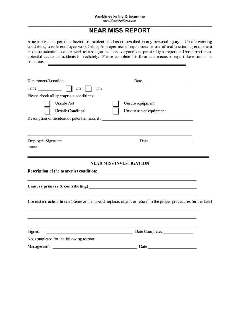 Near Miss Reporting Form – Fill Online, Printable, Fillable For Near Miss Incident Report Template