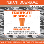 Nerf Wars Certificate Template – Gray Camo In Boot Camp Certificate Template