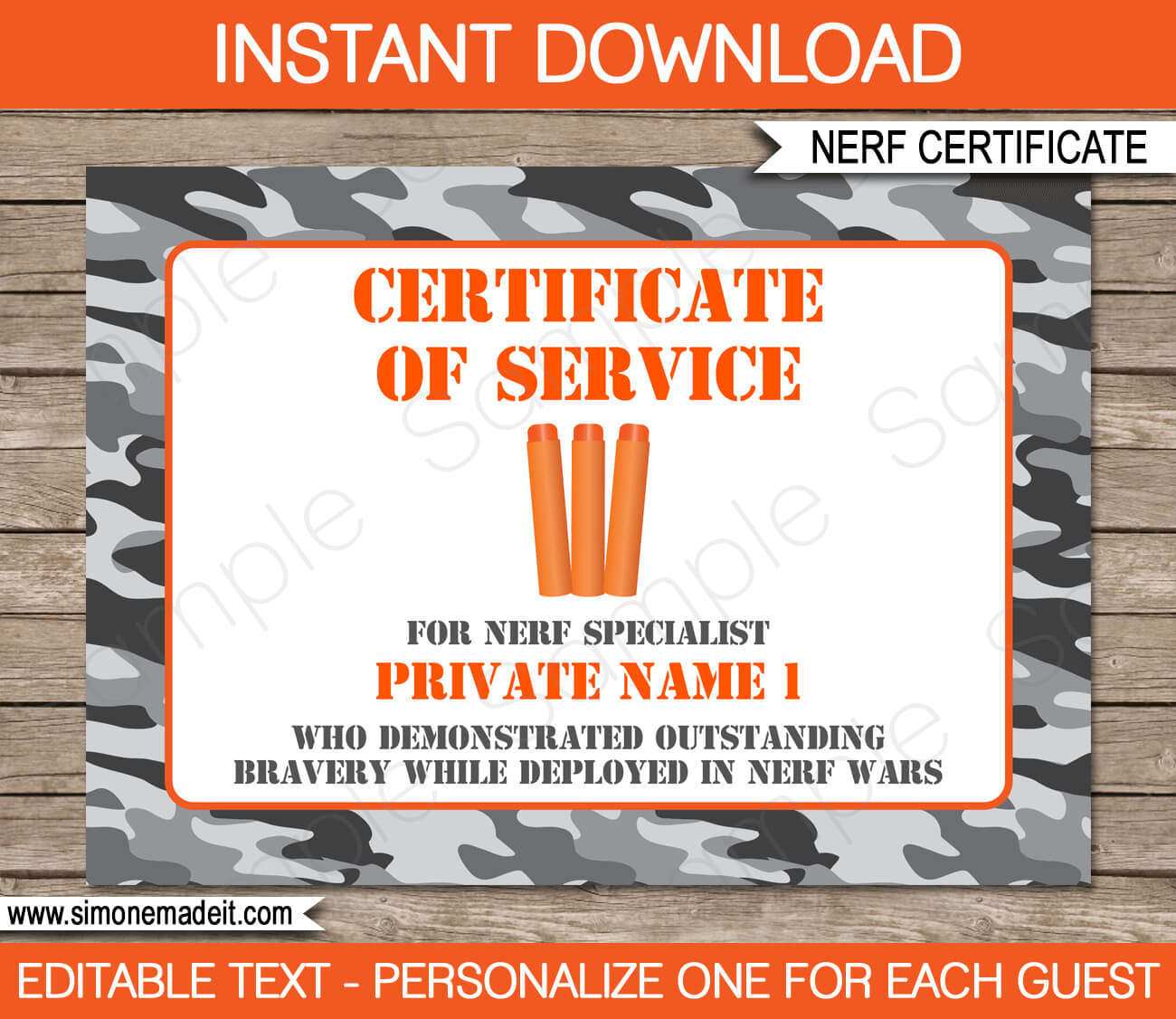 Nerf Wars Certificate Template – Gray Camo In Boot Camp Certificate Template