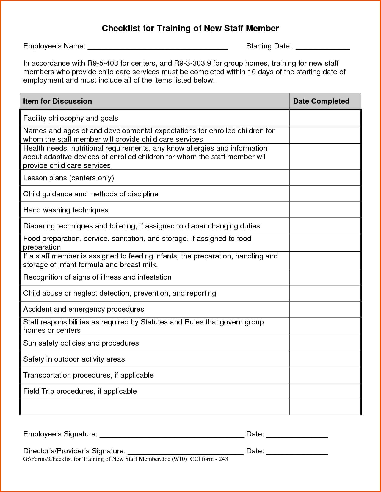 New Employee Training Checklist Template | Christopher Regarding Fracas Report Template