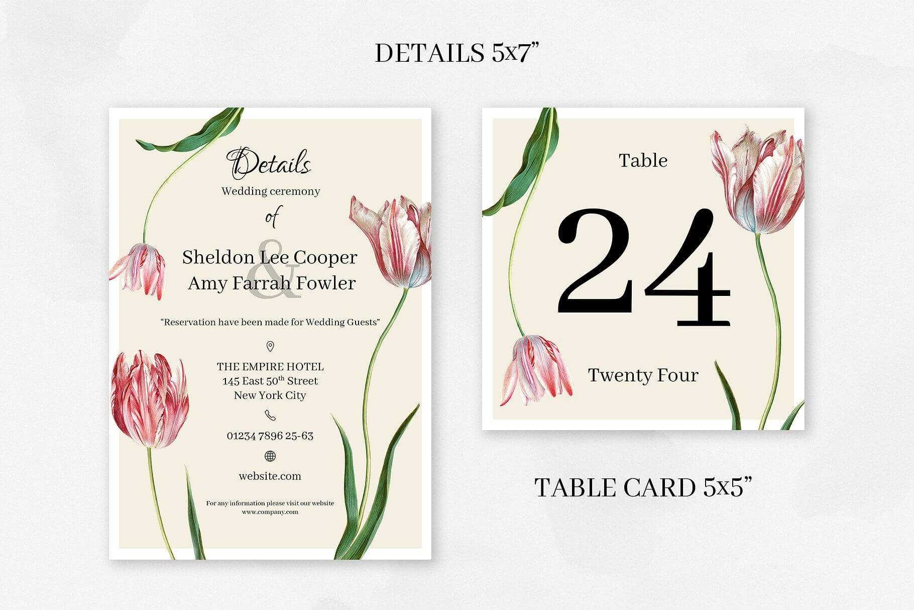 New! Pink Tulips Wedding Collection – Creative Template Intended For Table Reservation Card Template