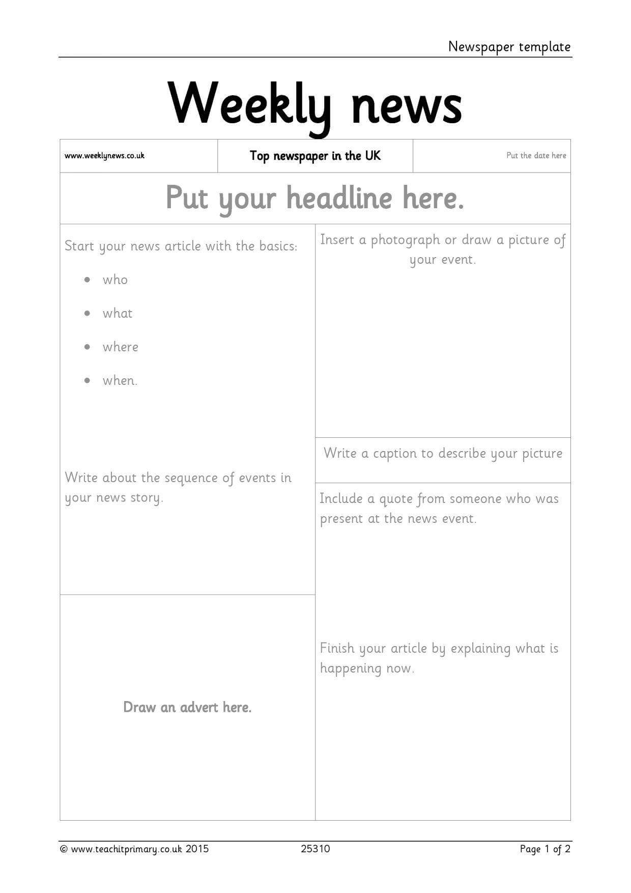 Newspaper Template Intended For Science Report Template Ks2