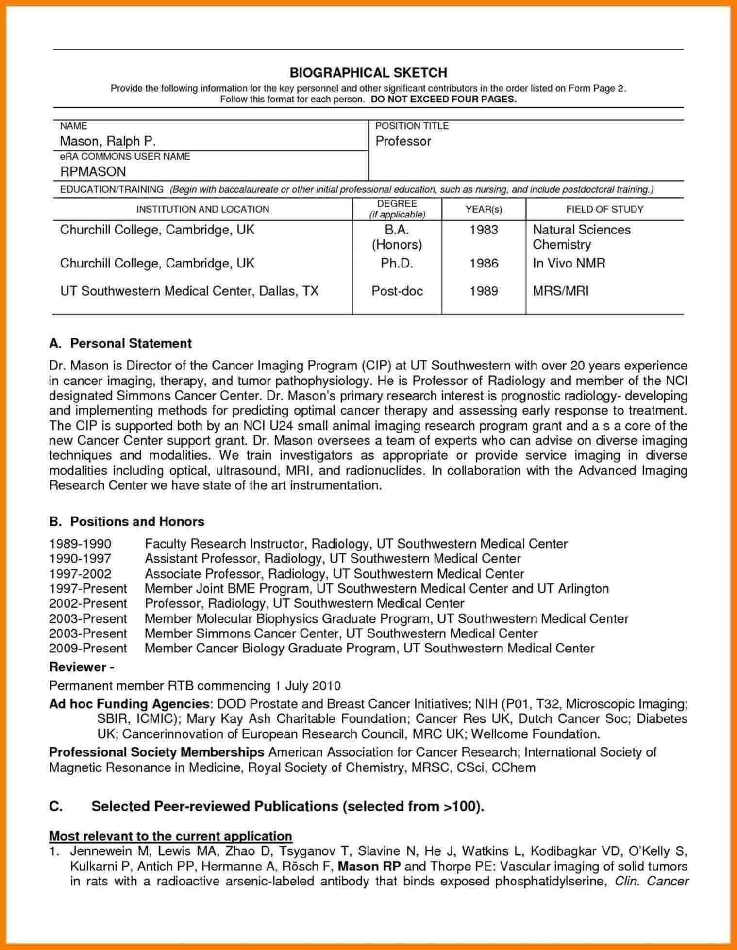 Nih Biosketch Template Doc | Digitalhiten Inside Current Nih For Nih Biosketch Template Word