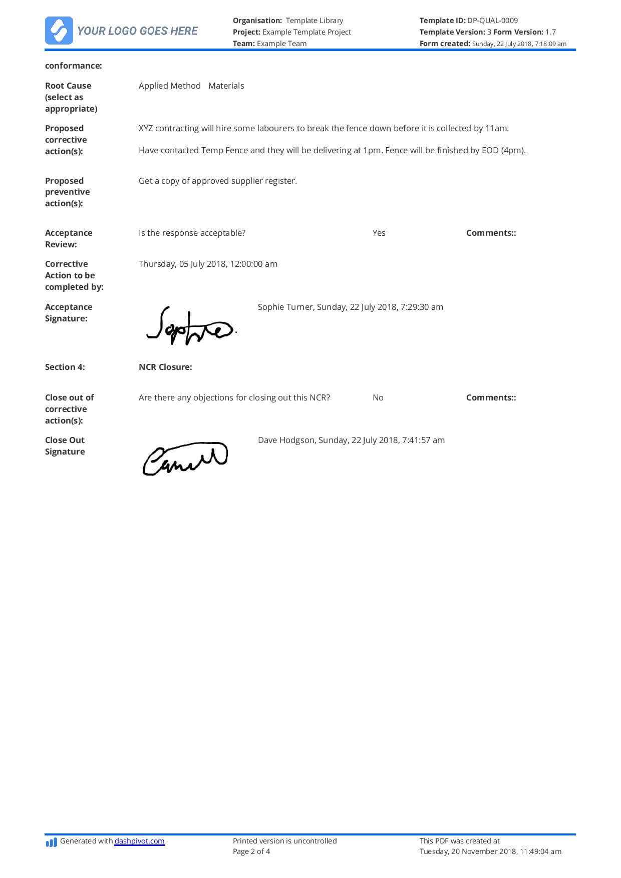 Non Conformance Report Example: Here's What Your Ncr Should With Quality Non Conformance Report Template