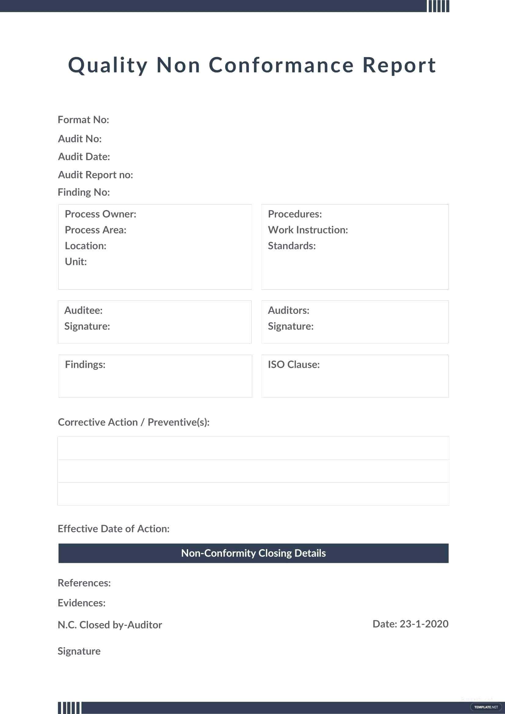 Non Conformance Report Template – Verypage.co Throughout Quality Non Conformance Report Template