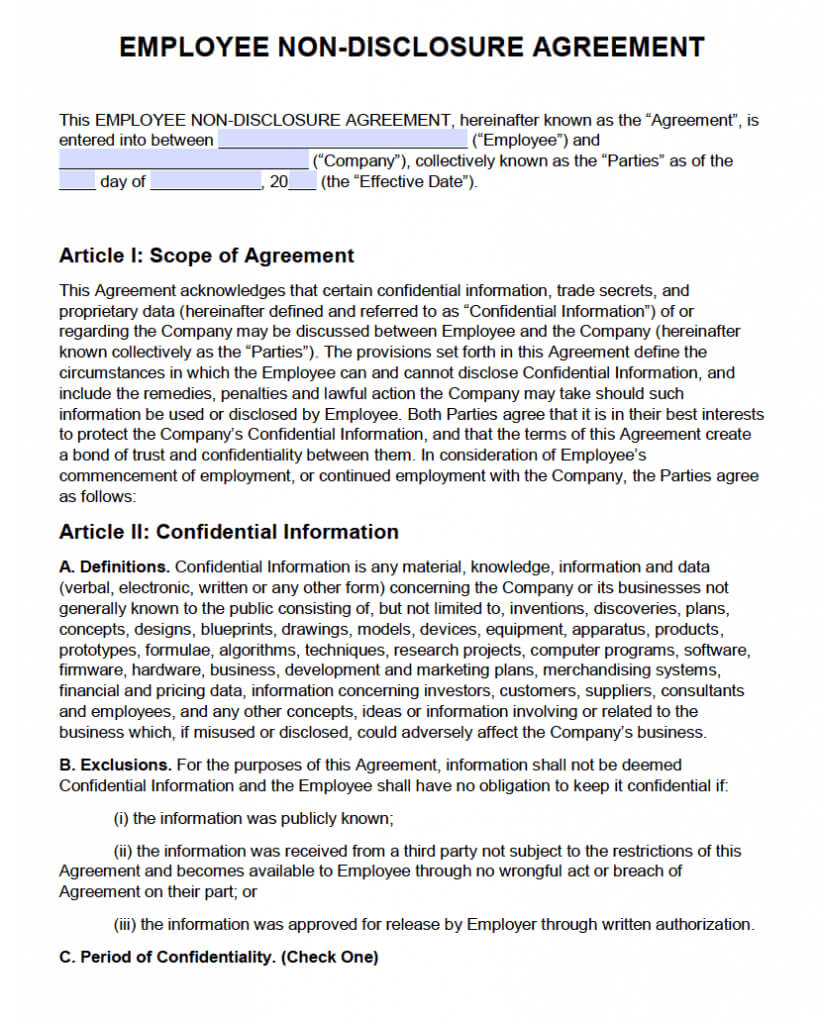 Non Disclosure Agreement (Nda) Template – Sample In Nda Template Word Document