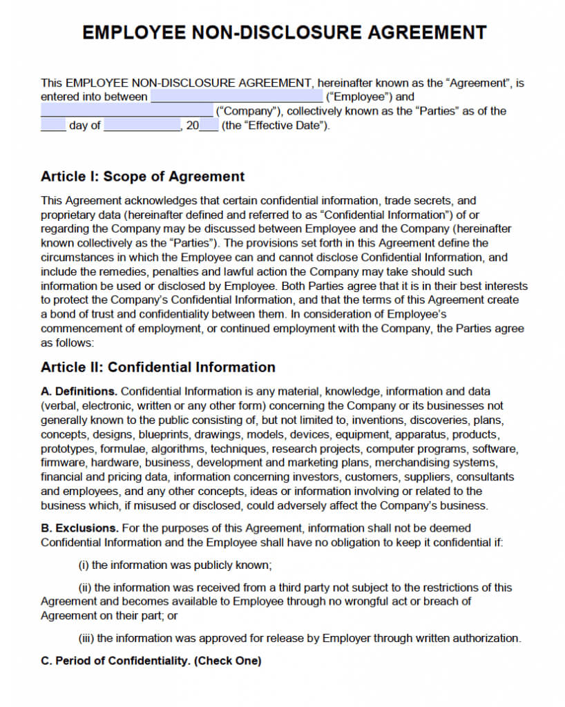 Non-Disclosure Agreement (Nda) Template – Sample in Nda Template Word Document