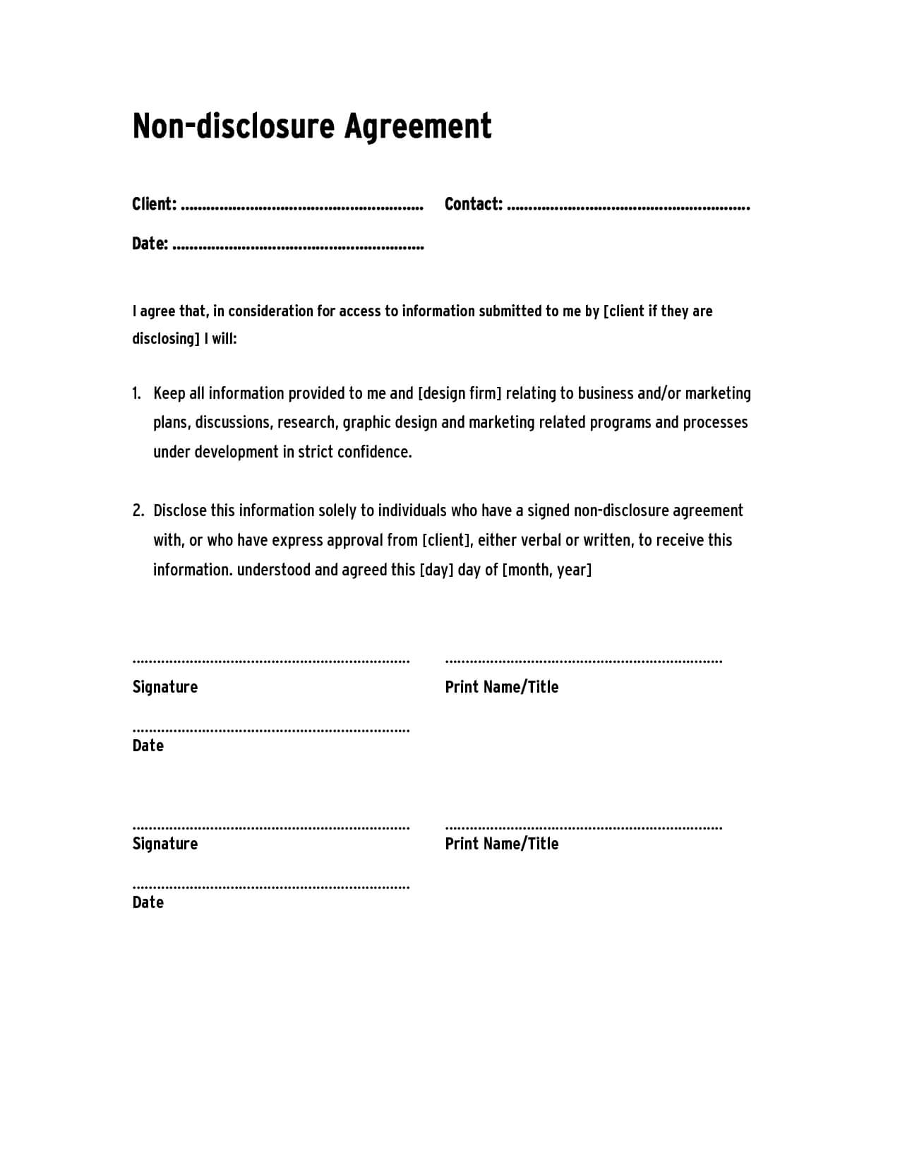 Non Disclosure Agreement Template ,confidentiality Agreement Within Nda Template Word Document