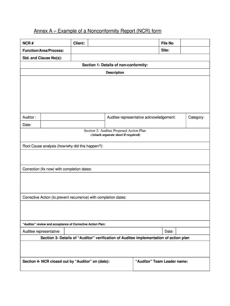 Nonconformity Report – Fill Online, Printable, Fillable In Ncr Report Template