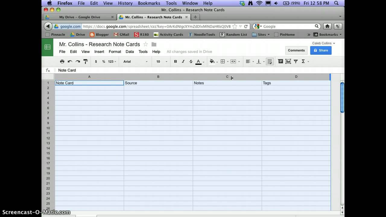 Note Cards In Google Drive In Index Card Template Google Docs