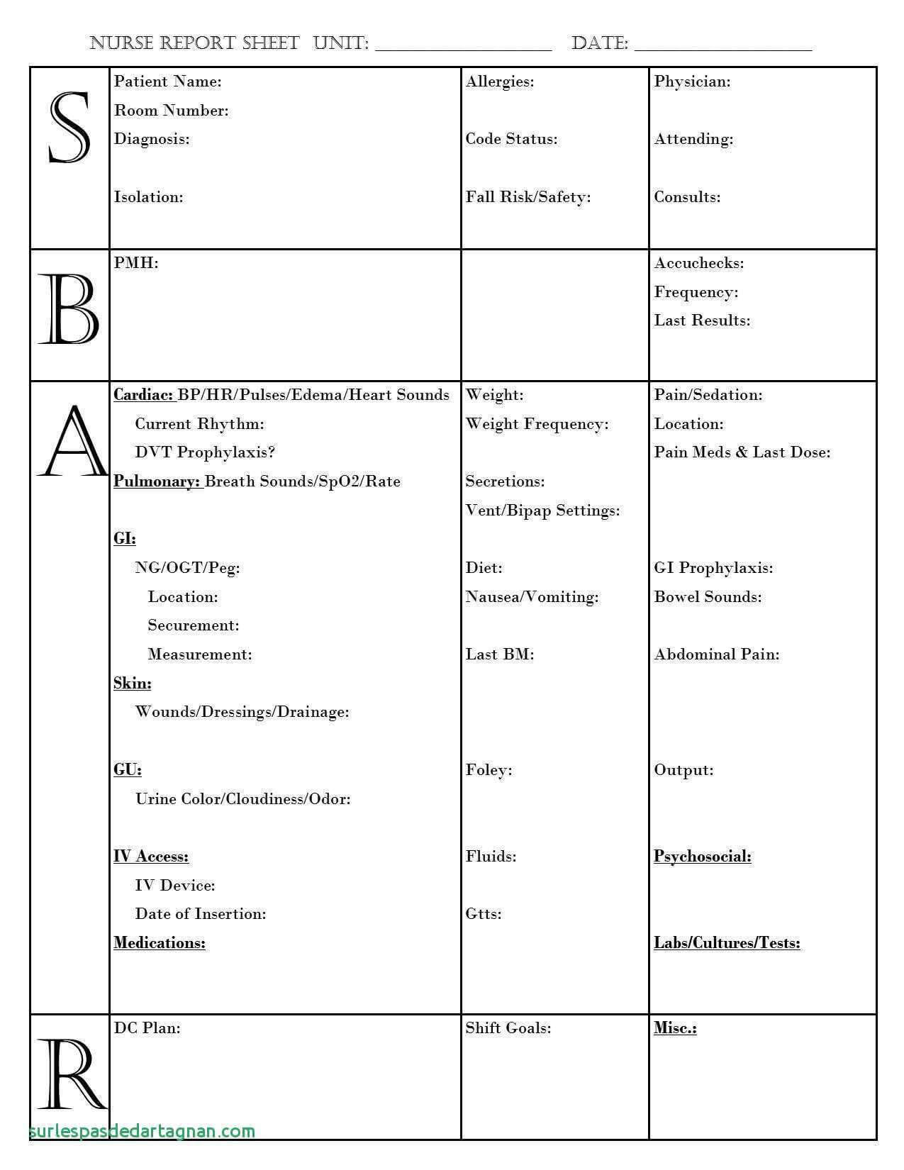 Nursing Report Sheet Template Together With Sbar Nurse Pertaining To Nurse Report Sheet Templates