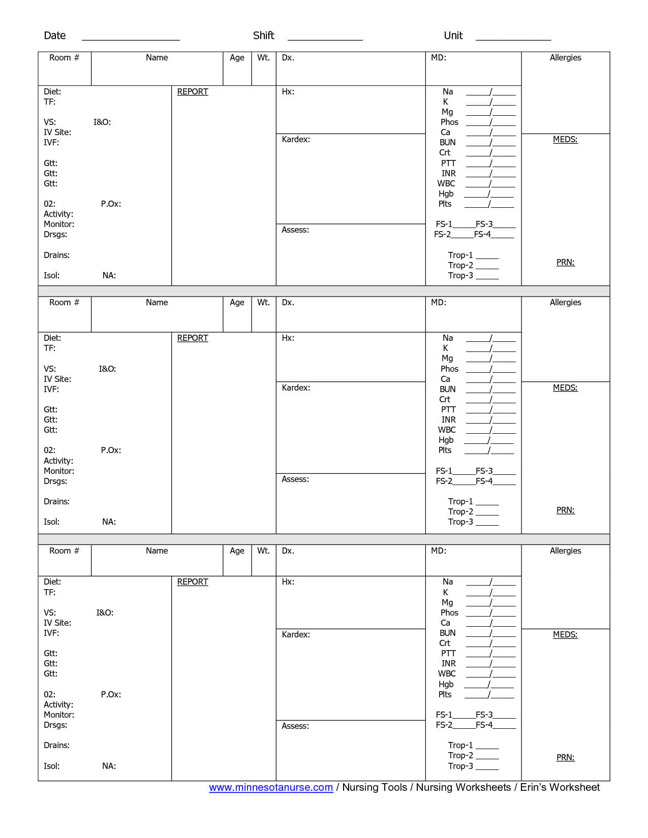 Nursing Shift Worksheets | Nursing | Nurse Brain Sheet For Nurse Report Sheet Templates