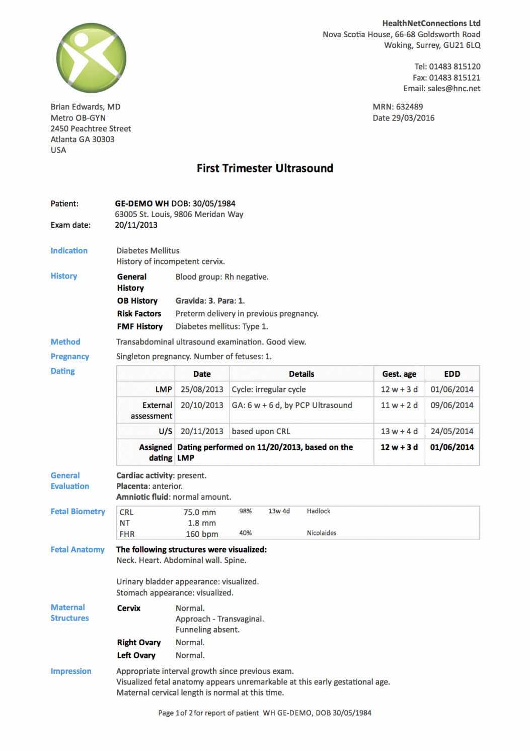 Obstetric Ultrasound Report Template Intended For Carotid Ultrasound Report Template