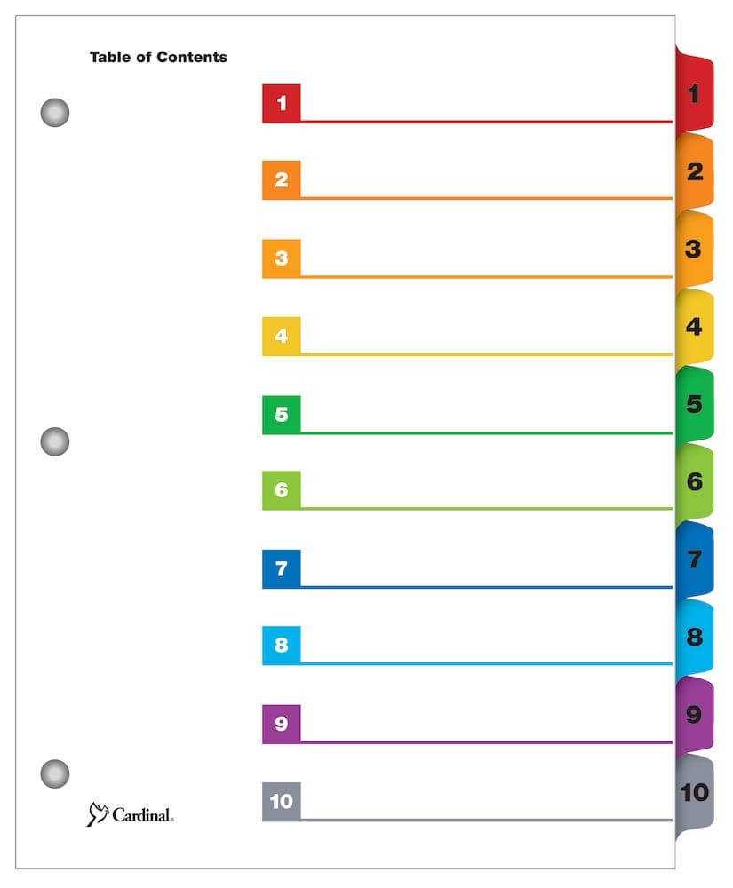 Onestep® Printable Table Of Contents Dividers, 10 Tab, Multicolor Intended For Blank Table Of Contents Template