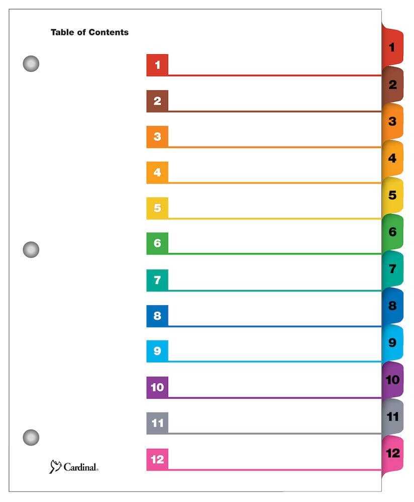 Onestep® Printable Table Of Contents Dividers, 12 Tab, Multicolor Regarding Blank Table Of Contents Template